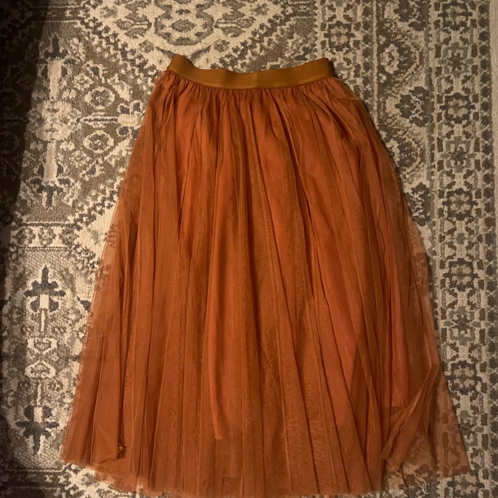 Rust Maxi Tulle Skirt with Elastic Waistband